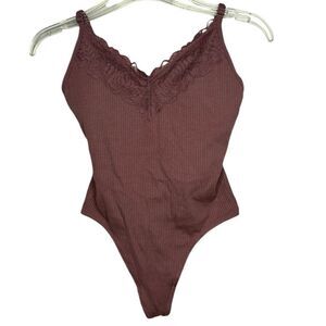 Victoria Secret Pink Lace/Ribbed Bodysuit. Size Medium.